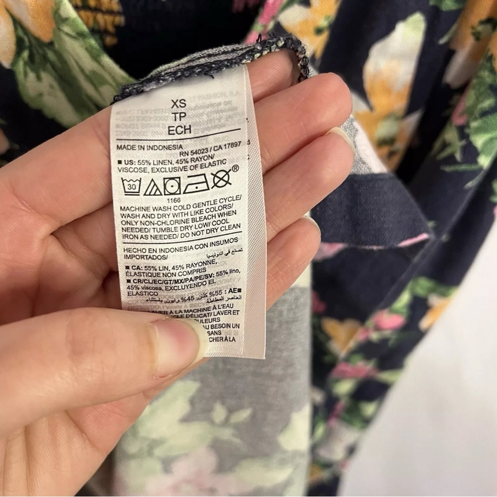 Old Navy Fit & Flare Sleeveless Navy Floral Linen Blend Midi Dress Cottage XS - Picture 6 of 7
